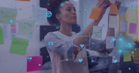 Businesswoman Brainstorming Innovative Ideas in Modern Office