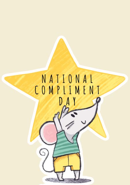 Composition of national compliment day text with star and mouse icons on yellow backgorund. National compliment day and celebration concept digitally generated image.