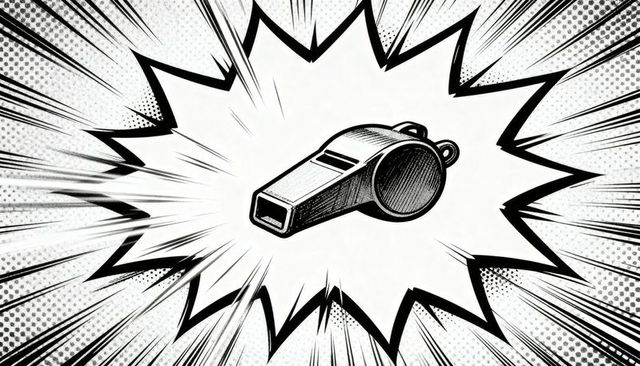 Vintage metal whistle exploding pop art halftone comic burst monochrome illustration