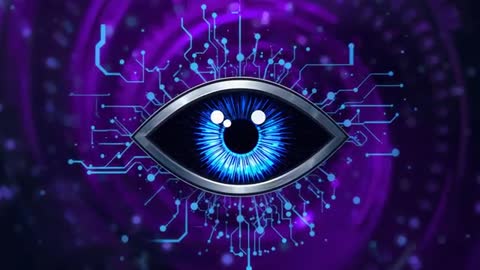 Cycling Cyber Eye Activating Over Neon Circuit Vortex with Glowing AI Iris