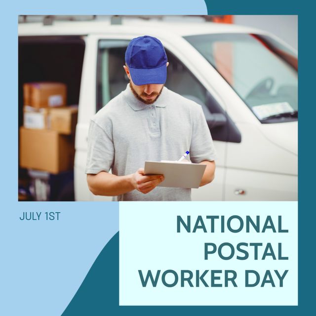 National Postal Worker Day Celebration with Delivery Man Holding Clipboard - Download Free Stock Templates Pikwizard.com