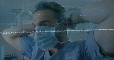 Surgeon Securing Mask with Digital Data Overlay in Operating Room