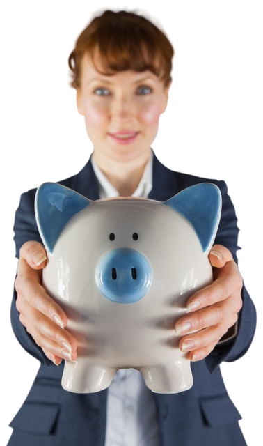 Transparent Background Caucasian Businesswoman Holding Piggy Bank - Download Free Stock Videos Pikwizard.com