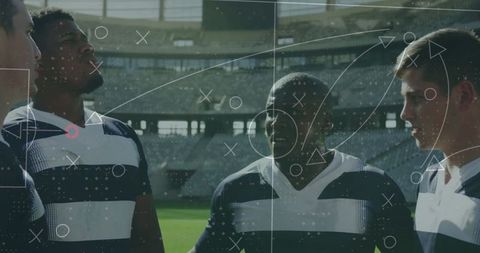 Rugby team strategy concept with digital gameplan overlay