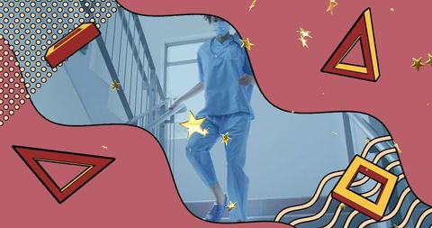 Healthcare Professional Descending Hospital Stairs with Safety and Care