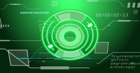 Futuristic digital radar interface showing data analysis and trajectory