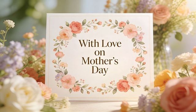 Mother's day greeting card floral wreath pastel bouquet elegant roses sunlit still life