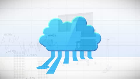 Animated Data Cloud Over Business People in Office Environment