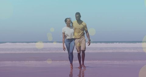 Romantic Couple Walking on Beach at Sunset - Download Free Stock Images Pikwizard.com