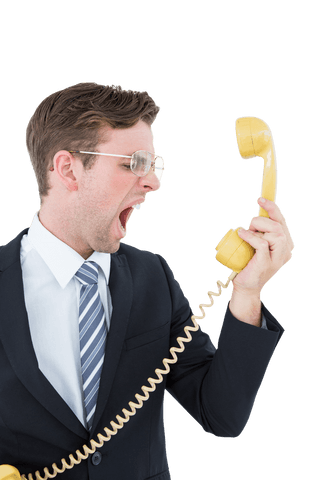 transparent angry businessman yelling into vintage telephone - Download Free Stock Videos Pikwizard.com