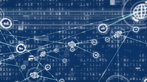 Animation of Binary Code Network and Digital Icons