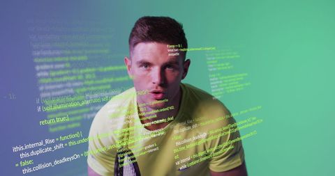 tennis player surrounded by digital code interface - Download Free Stock Images Pikwizard.com
