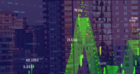 Financial Data Illustration on City Skyline Background - Download Free Stock Images Pikwizard.com