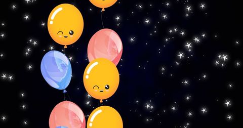Cute Balloons Floating Amid Starry Night Background - Download Free Stock Images Pikwizard.com