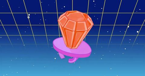 Futuristic Gemstone with Purple Platform in Digital Space