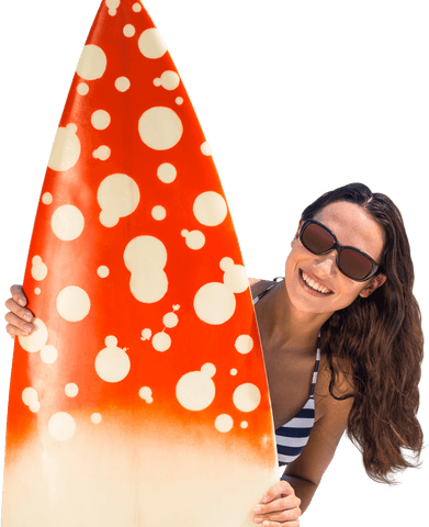smiling woman holding surfboard in summer attire on transparent background - Download Free Stock Videos Pikwizard.com