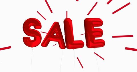 Red Balloon Sale Sign on White Background with Sunburst Effekt