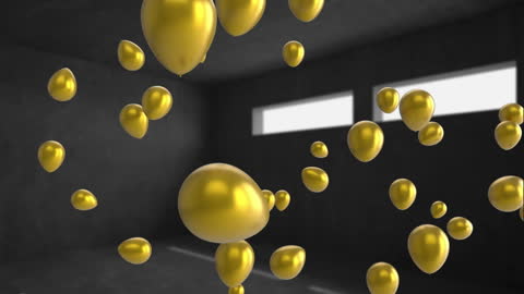 3D Floating Gold Balloons in Minimalist Room