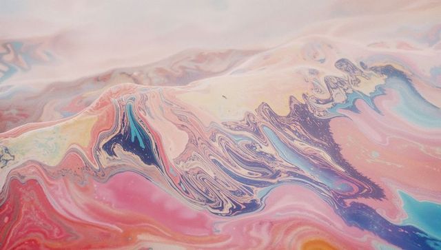 Pastel fluid art with organic forms and subtle indigo accents