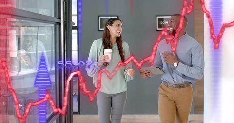 Dynamic teamwork and financial growth in modern office