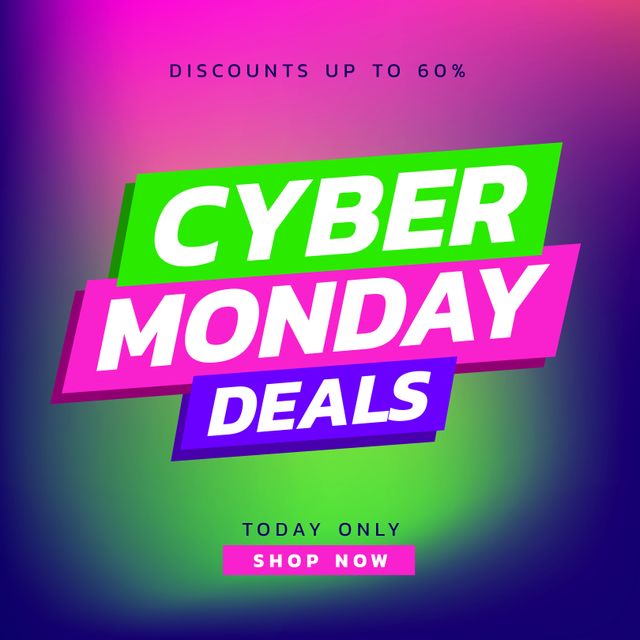 Composition of cyber monday text on colorful background. Cyber monday, shopping and sale concept digitally generated image.