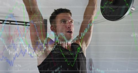 Lifting Overhead Press with Stock Market Overlay Signaling Strength and Peak Performance