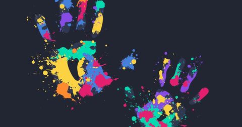 Vibrant Multicolored Handprints on Black Canvas - Download Free Stock Images Pikwizard.com