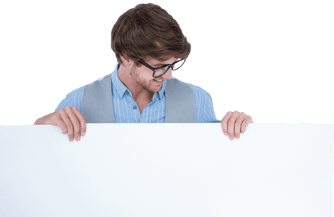 Guy in Glasses Holding Transparent White Sign Board - Download Free Stock Videos Pikwizard.com