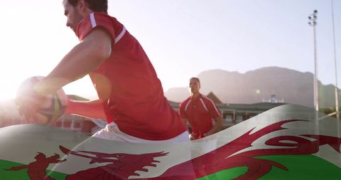 Passionate Rugby Players Uniting Under Welsh Flag