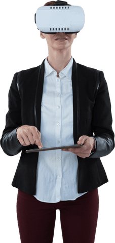 Caucasian Businesswoman Using VR Headset on Transparent Background - Download Free Stock Videos Pikwizard.com