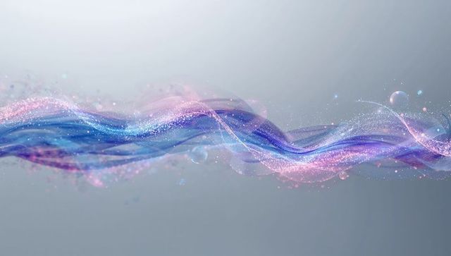 Iridescent flowing ribbon light wave with glitter bokeh and translucent gradients