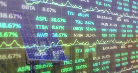 Solar Panels with Financial Graph Display Symbolizing Green Energy Economy