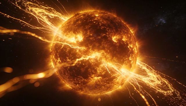 Blazing g-type star emitting fiery flares and arcing coronal loops