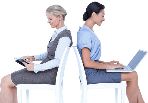 Transparent Businesswomen Back-to-Back Using Laptop - Download Free Stock Videos Pikwizard.com