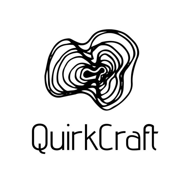 This logo featuring abstract line art and the text 'QuirkCraft' evokes creativity and innovation. Ideal for branding projects, creative businesses, art workshops, design studios, and unique products. Suitable for use in both digital and print media, including websites, business cards, stationery, and product packaging.