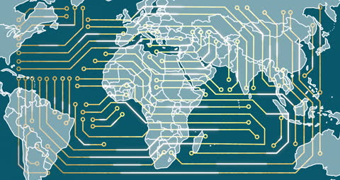 Global Network Connections Concept with Circuit World Map