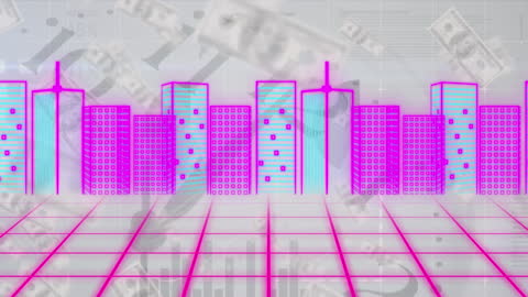 Futuristic Digital Cityscape Animation with Financial Elements