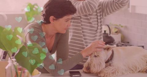 Woman Petting Terrier Dog in a Cozy Kitchen Atmosphere