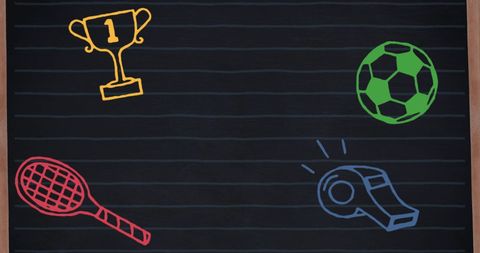 Colorful Sports Gear Illustrations on Chalkboard Background