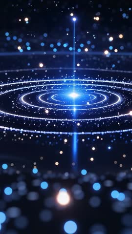 Vertical Sci-Fi Core Pulse Animating Expanding Rings Luminous Beam and Bokeh Particles