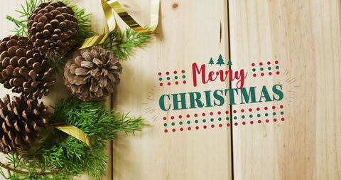 Festive Merry Christmas Text with Rustic Pine Cones