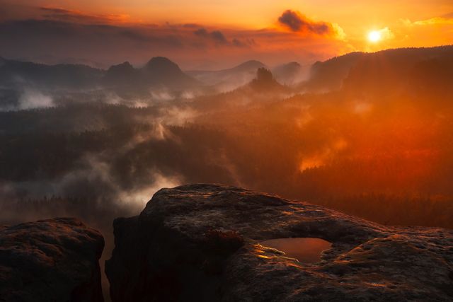 Dramatic Sunrise Over Misty Mountain Landscape - Download Free Stock Photos Pikwizard.com