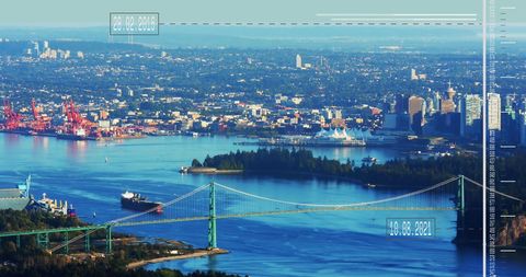 Futuristic Data Interface Over Cityscape and Bridge View - Download Free Stock Images Pikwizard.com