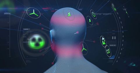 Futuristic 3D Digital Mesh Head with Holographic Interface