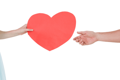 Woman Giving Red Heart Card to Boyfriend on Transparent Background