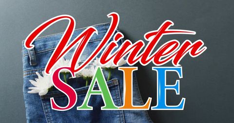 Colorful Winter Sale Advertisement on Jeans Fabric Background