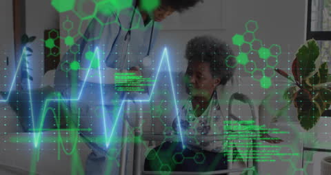 Digital Overlay with Doctor and Senior Patient in Healthcare Setting