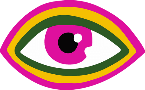 Colorful multi-layered eye icon on transparent background