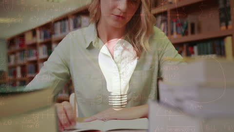 The Curious Thinker Solving Complex Math Equations in Library