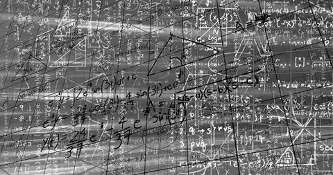 Digital mathematical equations overlaying abstract background